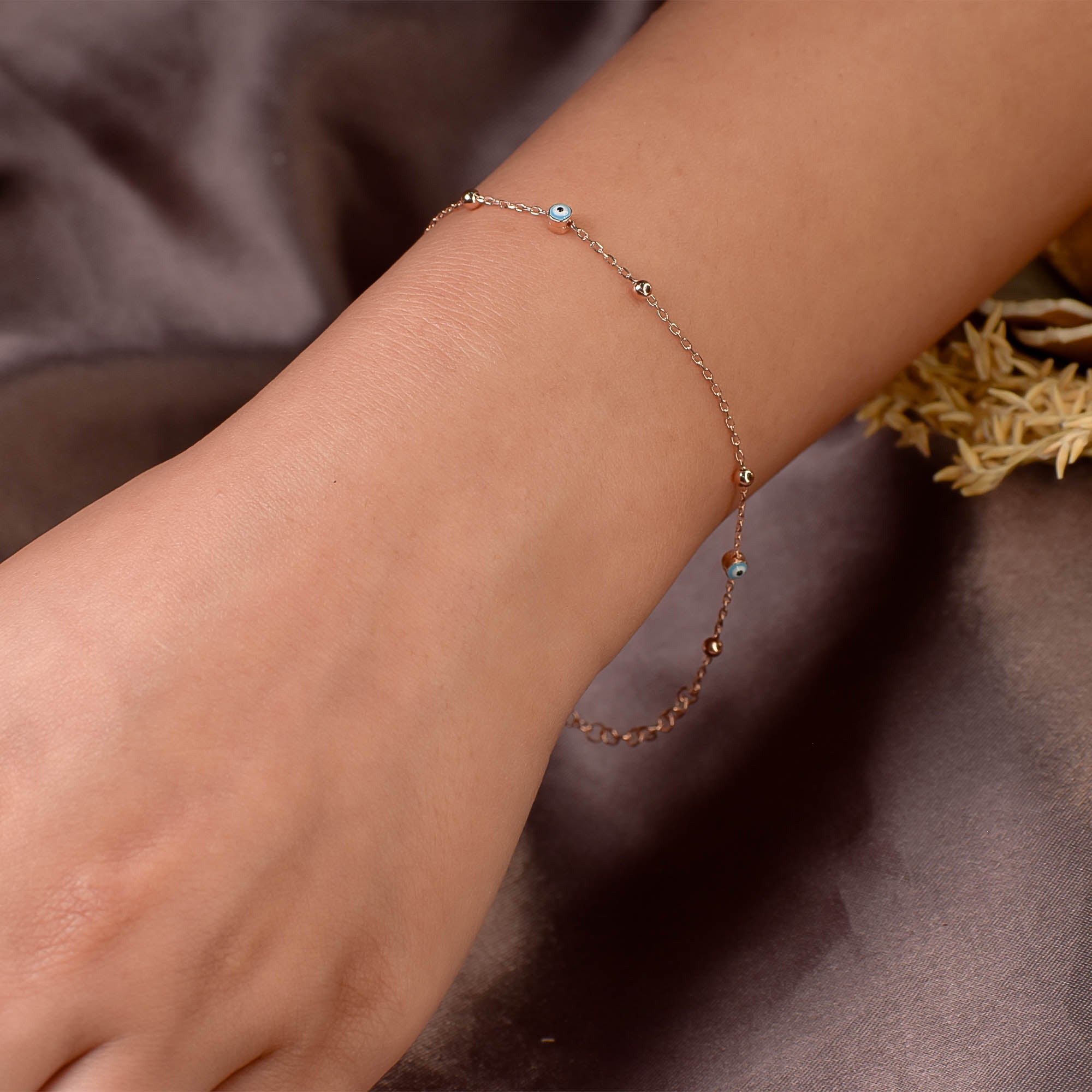 925 Sterling Silver Rose Gold Evil Drop Bracelet