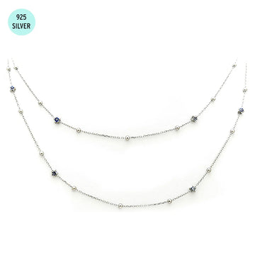 Evil Eye & Silver Beads Double Chain Necklace