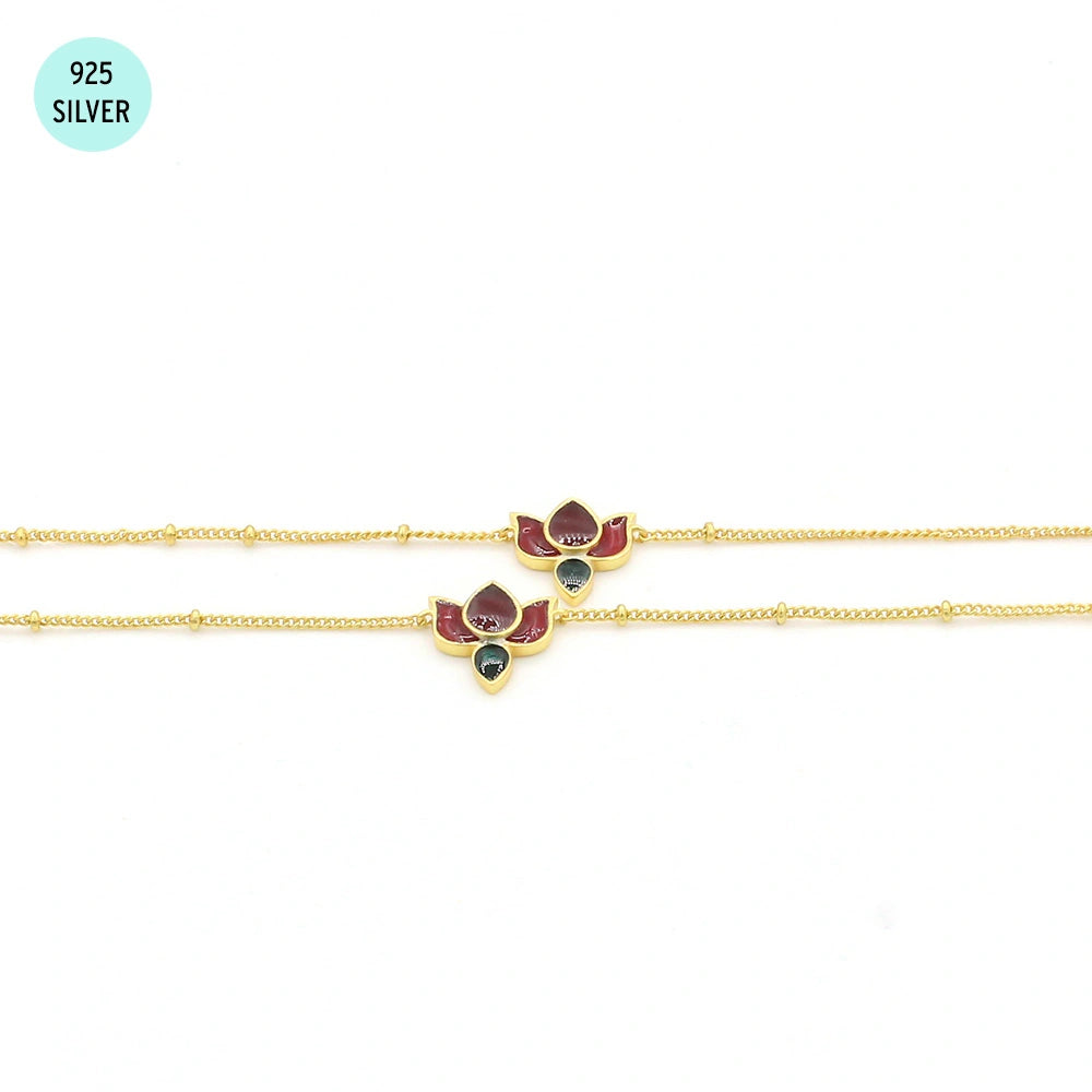 Kundan Lotus 925 Sterling Silver Anklet - Gold